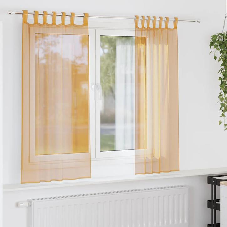 vidaXL Gordijnen voile met lussen 2 st 140x140 cm oranje, Huis en Inrichting, Stoffering | Gordijnen en Lamellen, Nieuw, Verzenden