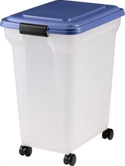 BEWAARCONTAINER LUCHTDICHT TRANSPARANT / BLAUW 45 LTR 46X33,, Dieren en Toebehoren, Hondenvoerbakken en Drinkbakken, Nieuw, Verzenden