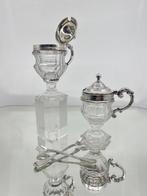 Cut Crystal Mustard / Condiment Set with Spoons - Wolfers -, Antiek en Kunst