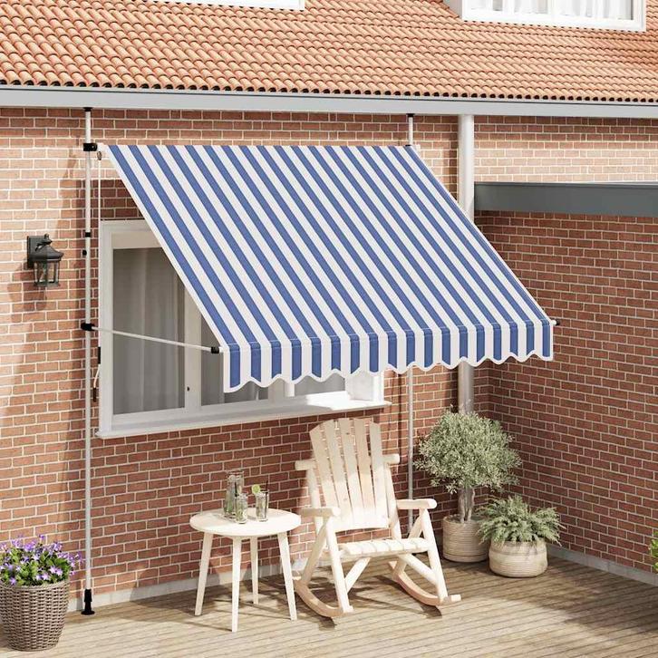 vidaXL Luifel handmatig uittrekbaar 250 cm blauw en witte, Tuin en Terras, Zonneschermen, Nieuw, Verzenden
