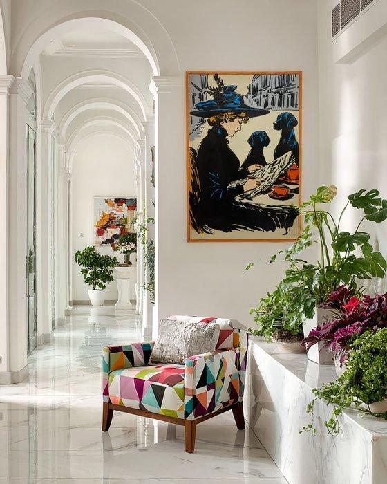 Flavia Delgado - RETRATO CON DOS PERROS XL (NO RESERVE), Antiquités & Art, Art | Peinture | Moderne