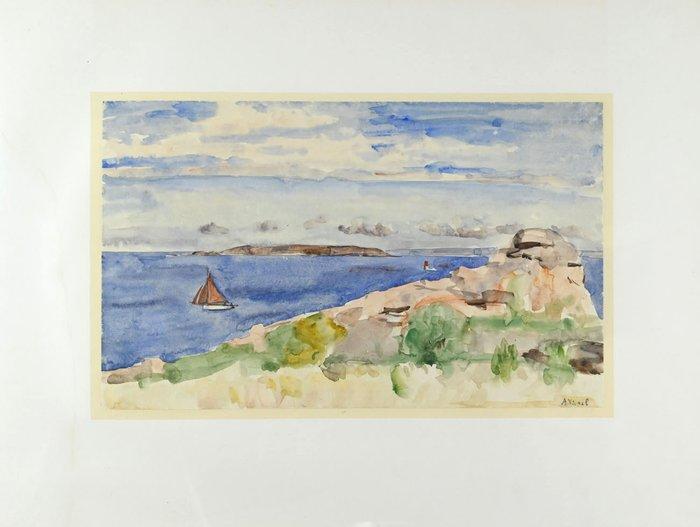 André-Léon Vivrel (1886-1976) - Bretagne, la voile rouge, Antiek en Kunst, Kunst | Schilderijen | Klassiek