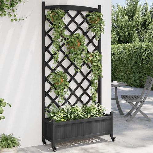 vidaXL Jardinière avec treillis et roues noir bois, Jardin & Terrasse, Pots de fleurs, Neuf, Envoi