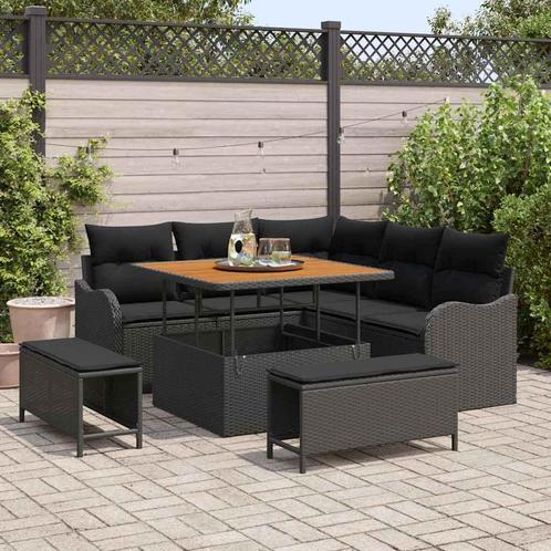 vidaXL Tuinbank Set 8 pcs Zwart poly rattan, Tuin en Terras, Tuinsets en Loungesets, Nieuw, Verzenden