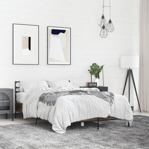 vidaXL Bedframe bewerkt hout metaal bruin eikenkleur 120x200, Huis en Inrichting, Slaapkamer | Bedden, Nieuw, Verzenden