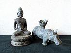 Beeld, 2x Objecten - Samadhi Mudra Boeddha + Nijlpaard