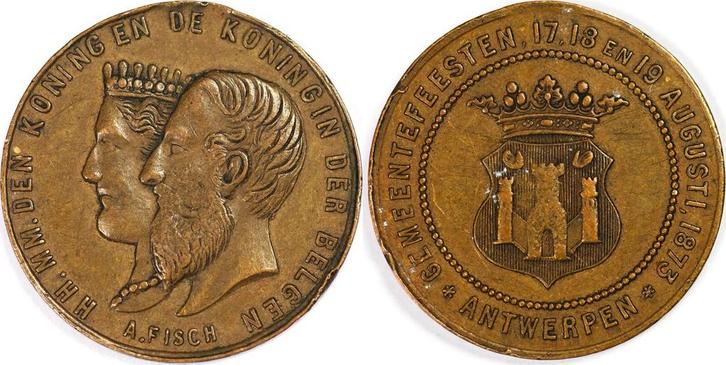 Gemeentefeest Antwerpen by A Fisch, Postzegels en Munten, Penningen en Medailles, Verzenden