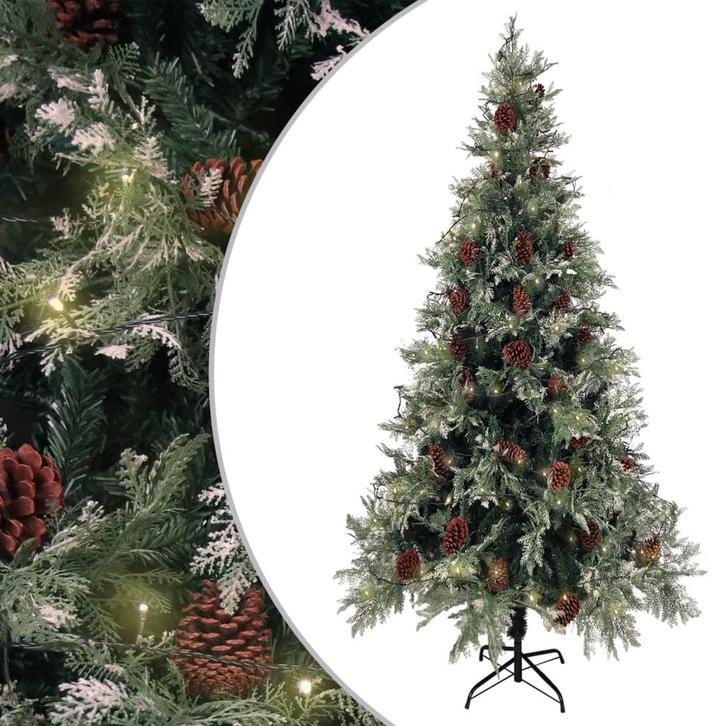 vidaXL Kerstboom met LED en dennenappels 225 cm PVC en PE, Diversen, Kerst, Nieuw, Verzenden
