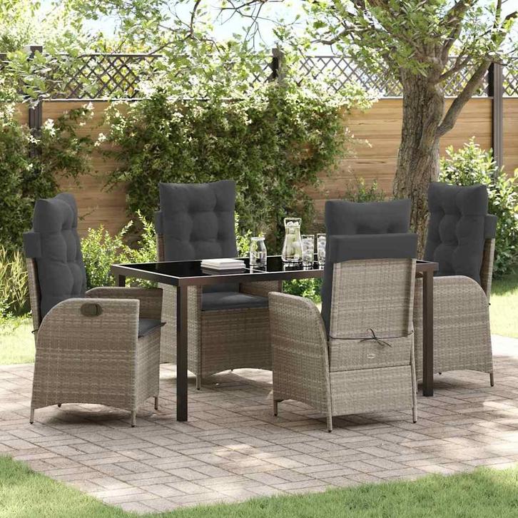 vidaXL Tuin Eettafel Set met kussen 5 pcs Lichtgrijs poly, Tuin en Terras, Tuinsets en Loungesets, Nieuw, Verzenden