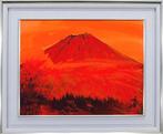 authentiek Japans schilderij van een rode berg Fuji getiteld, Antiek en Kunst