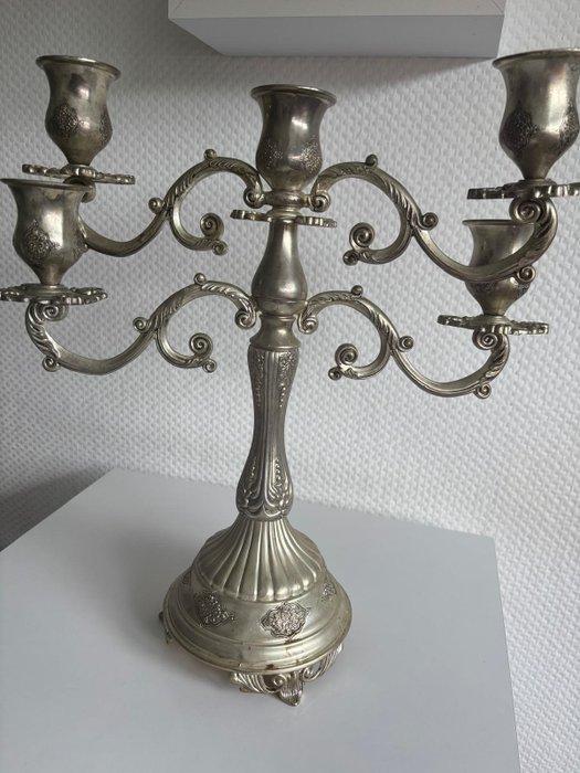 Chandelier Ancien Plaqué Argent de Style Baroque à Cinq, Antiek en Kunst, Curiosa en Brocante
