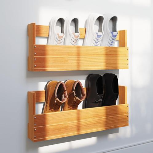 vidaXL Schoenenrekken 2 st 59x8,5x23,5 cm massief grenenhout, Huis en Inrichting, Kasten | Schoenenkasten, Nieuw, Verzenden