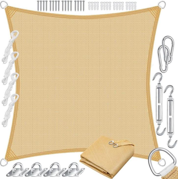 Zonnezeil - schaduwdoek - zonnescherm - 3x3 meter - zand, Tuin en Terras, Schaduwdoeken, Verzenden