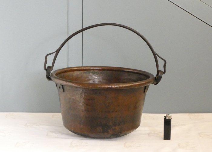 Pan - Antieke Koperen Ketel met Hengsel - Koper, Smeedijzer, Antiek en Kunst, Antiek | Overige Antiek