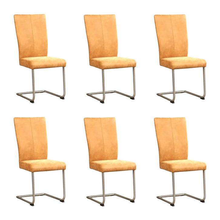 Set van 6 Leren eetkamerstoelen Dry - Kenia Cognac (cognac), Huis en Inrichting, Stoelen, Nieuw, Eén, Leer, Ophalen of Verzenden