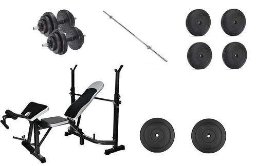 Fitness halterbank combinatie set - 60 kg schijven - 165..., Sport en Fitness, Fitnessmaterialen, Nieuw, Ophalen of Verzenden