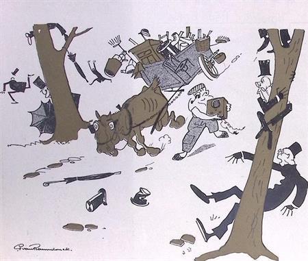 Angst voor de radio op spotprent (lijst optie, Lithos), Antiek en Kunst, Kunst | Litho's en Zeefdrukken, Verzenden