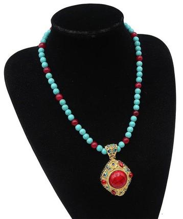 Rubis, howlite turquoise-Collier de méditation