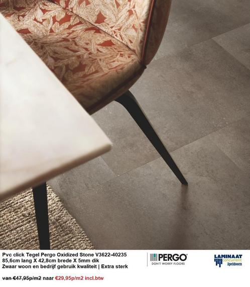 Grote Pvc click Tegel Oxidized Stone 85,6cm X 42,8cm X 5mm, Huis en Inrichting, Stoffering | Vloerbedekking, Bruin, 75 m² of meer