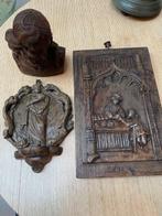 Figuur - Set van 3 antieke houten religieuze houtsnijwerken