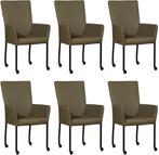Set van 6 Olijfgroene leren moderne eetkamerstoelen - met, Nieuw, Vijf, Zes of meer stoelen, Modern, Leer