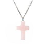 Fako Bijoux® - Ketting - Kruisje - Rozenkwarts - Natuursteen, Handtassen en Accessoires, Kettingen, Verzenden, Nieuw