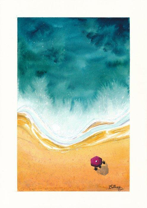 Esther Ortega - Mi sombrilla y el mar (conjunto de 2, Antiquités & Art, Art | Peinture | Moderne