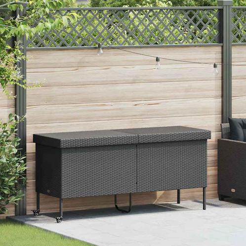 vidaXL Tuinbox met wielen 160x55x75 cm poly rattan zwart, Tuin en Terras, Bergingen en Tuinkasten, Nieuw, Verzenden