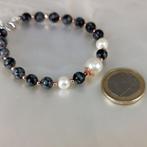 Armband Zilver Parel - Parel - SSP-Akoya Ø9,7mmObsidian, Handtassen en Accessoires, Armbanden, Nieuw