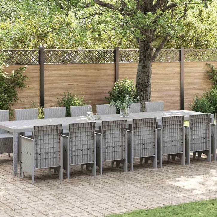 vidaXL Tuin Eettafel Set 15 pcs Lichtgrijs Polt riet, Tuin en Terras, Tuinsets en Loungesets, Nieuw, Verzenden