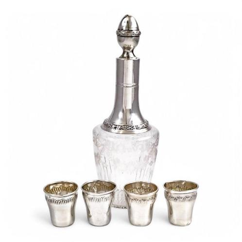French Louis XVI Revival silver and crystal liqueur set with, Antiek en Kunst, Antiek | Zilver en Goud