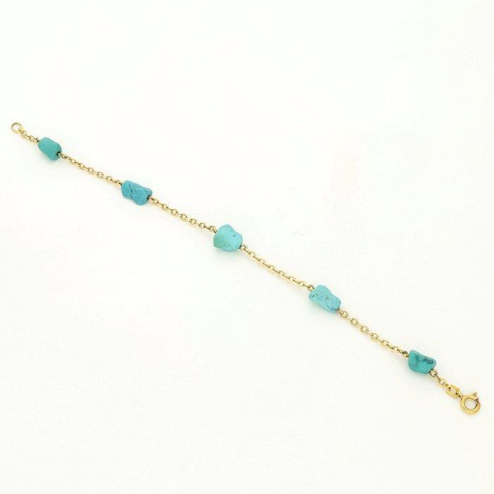 Armband - 14 karaat Geel goud - Turkoois, Handtassen en Accessoires, Armbanden