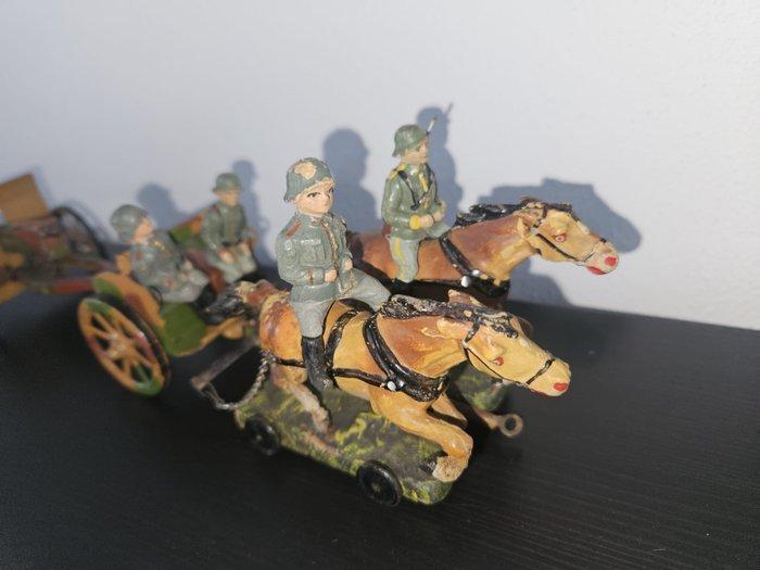Hausser - Speelgoed Kanonnenwagen met paarden en soldaten -, Antiek en Kunst, Antiek | Speelgoed