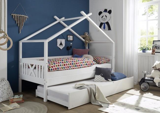 Huisbed kinderbed 90x200 cm grenenhout wit met logeerbed..., Kinderen en Baby's, Kinderkamer | Bedden, Nieuw, Ophalen of Verzenden