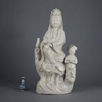 Figure - Large seated Guanyin, boy, vase and books on, Antiek en Kunst