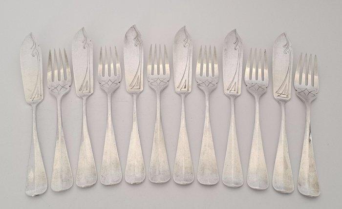 WMF / Geislingen - Visbestekset (12) - Jugendstil ca. 1900 -, Antiek en Kunst, Kunst | Designobjecten