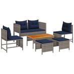 vidaXL Tuinbank Set met kussen 6 pcs Grijs en Marineblauw, Tuin en Terras, Verzenden, Nieuw