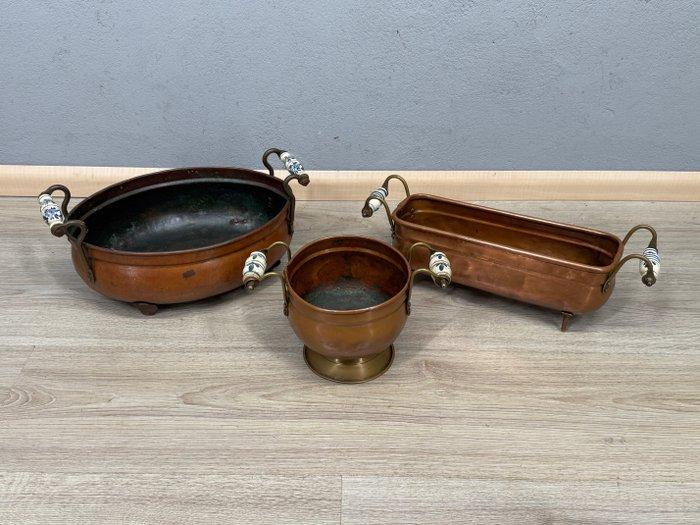 Bloempot - Koper - 3 koperen bloembakken, Antiek en Kunst, Curiosa en Brocante