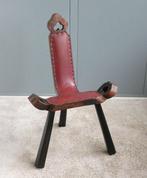 Kruk - Brutalistische houten Kruk / Stoel - Hout, Kunstleder