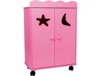 Base Toys Houten Kledingkast - Roze - Wieltjes - 46x66 cm, Kinderen en Baby's, Speelgoed | Poppen, Verzenden, Zo goed als nieuw