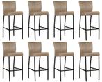 Set van 8 Taupe leren moderne barkrukken - poot vierkant, Huis en Inrichting, Stoelen, Nieuw, Vijf, Zes of meer stoelen, Modern