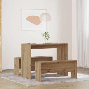 vidaXL 3-delige Eettafel en bankenset bewerkt hout, Verzenden