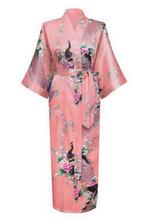 KIMU® Kimono Zalmroze Maxi M-L Yukata Satijn Lang Lange Roze, Ophalen of Verzenden