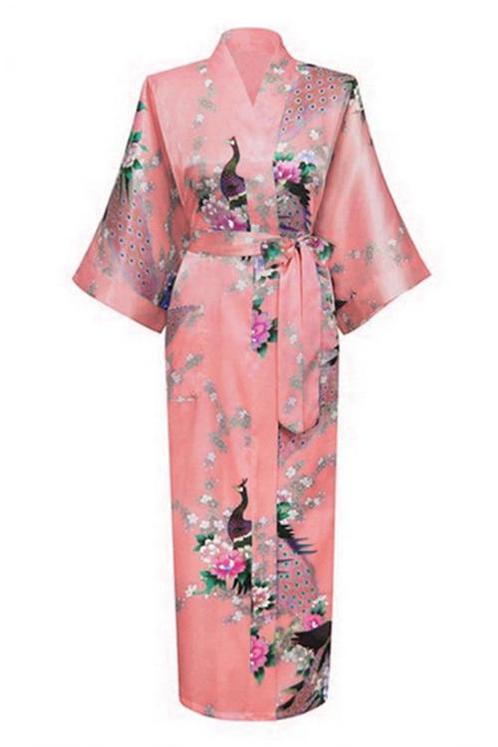 KIMU® Kimono Zalmroze Maxi M-L Yukata Satijn Lang Lange Roze, Kleding | Dames, Carnavalskleding en Feestkleding, Nieuw, Ophalen of Verzenden