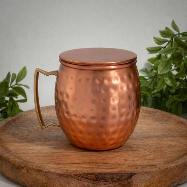 Puur Koperen Moscow Mule Beker Gehamerd met Deksel ± 300 ml, Sport en Fitness, Gezondheidsproducten en Wellness, Ophalen of Verzenden