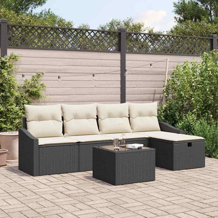 vidaXL Bankstel met kussen met opslag Zwart poly rattan, Tuin en Terras, Tuinsets en Loungesets, Nieuw, Verzenden