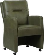 Olijfgroene leren landelijke eetkamerfauteuil - Granada leer, Huis en Inrichting, Stoelen, Overige kleuren, Nieuw, Leer, Ophalen of Verzenden