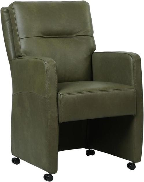 Olijfgroene leren landelijke eetkamerfauteuil - Granada leer, Huis en Inrichting, Stoelen, Overige kleuren, Eén, Nieuw, Leer, Ophalen of Verzenden