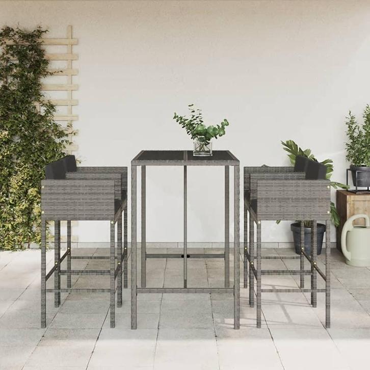 vidaXL 5-delige Tuinbarset met kussens poly rattan grijs, Tuin en Terras, Tuinsets en Loungesets, Nieuw, Verzenden