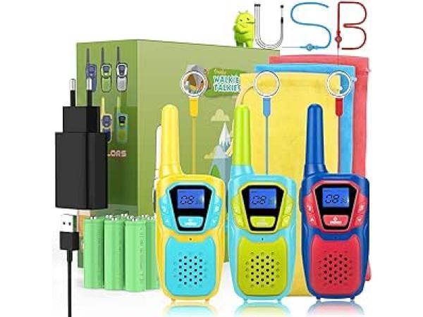 Veiling - Set v 3 Accu Walkie-Talkie Fun-colours—Kids, Telecommunicatie, Portofoons en Walkie-talkies, Nieuw